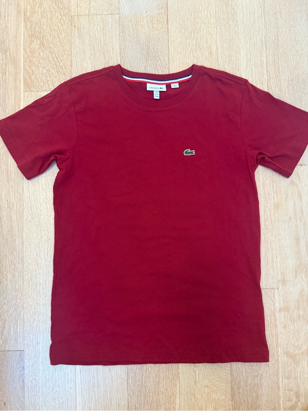 Lacoste Boys Maroon Crew Neck Cotton Tee NWOT